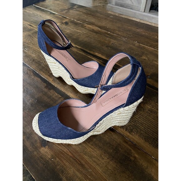 BCBGMAXAZRIA Women's Espadrille Wedge Sandals Denim Blue Ankle Strap Size 8 - Picture 5 of 7